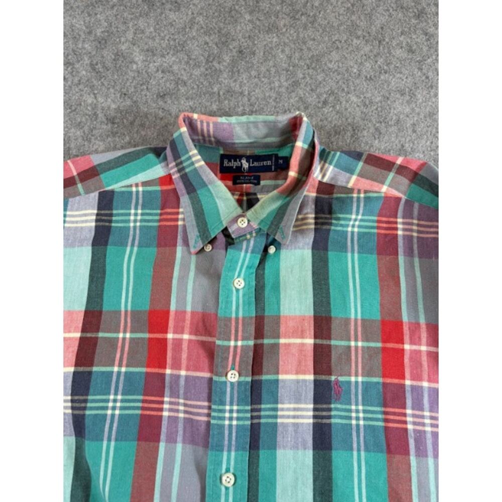 VTG 90s Ralph Lauren Blaire Button Down Shirt Mens M Plaid Mini Pony Preppy Y2K - Picture 3 of 6